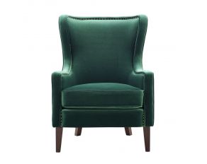 Rosco Velvet Accent Chair with Brass Nailhead in Green