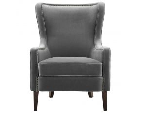 Rosco Velvet Accent Chair with Brass Nailhead in Charcoal