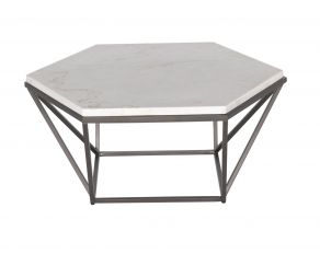 Corvus Marble Top Hexagon Cocktail Table in White and Coffee