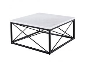 Skyler Marble Top Square Cocktail Table in White and Black