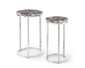 Onyx Agate Top Nesting Table in Natural and Nickel