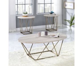 Rowyn 3 Pack Faux Marble Paper Top Occasional Table Set in White and Copper