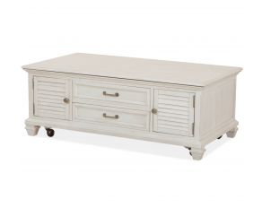 Newport Lift Top Storage Cocktail Table With Casters In Alabaster