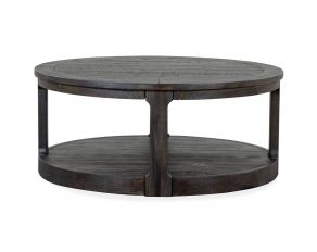 Boswell Round Cocktail Table With Casters In Peppercorn