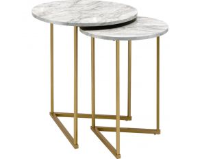 Garo Nesting Accent Table with Faux Marble Top in Gold Finish