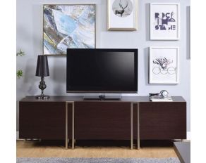 Cattoes Tv Stand in Dark Walnut Wood Frame Nickel Metal Stand