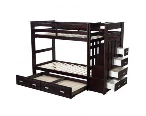 Allentown Twin over Twin Bunk Bed with Storage Ladder and Trundle in Espresso