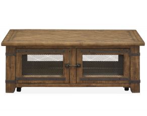 Chesterfield Lift Top Storage Cocktail Table in Farmhouse Timber