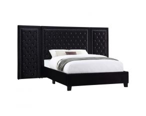 Hailey Queen Tufted Upholstered Bed with Wing Panel Set in Black