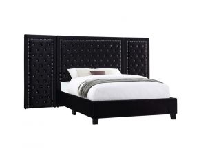 Hailey King Tufted Upholstered Bed with Wing Panel Set in Black