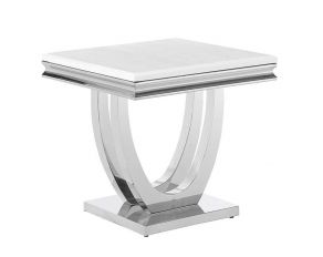 Adabella Square End Table in White Genuine Marble and Chrome