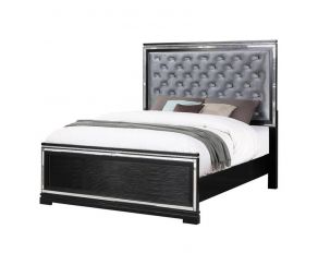 Eleanor Queen Upholstered Tufted Bed in Black and Silver