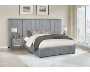 Arles Queen Upholstered Bed with Wing Panel Set in Black and Grey