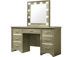 Beaumont 7 Drawer Vanity Desk with Lighting Mirror in Champagne