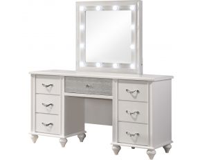 Barzini 7 Drawer Vanity Desk with Lighting Mirror in White