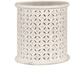 Krish 18 Inch Round Accent Table in White Washed