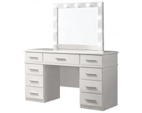 Felicity 9 Drawer Vanity Desk with Lighted Mirror in Glossy White