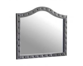 Deanna Button Tufted Mirror in Grey