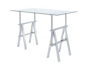Statham Glass Top Adjustable Writing Desk in Clear And Chrome