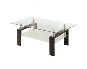 Tempered Glass Coffee Table With Shelf in Black