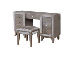 Leighton Vanity Desk And Stool in Metallic Mercury