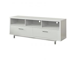 60 Inch 2 Drawer Rectangular TV Console in White