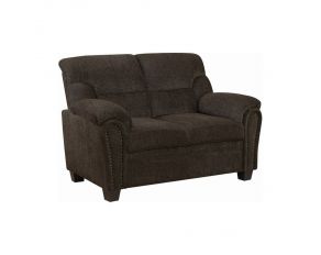 Clemintine Upholstered Loveseat With Nailhead Trim in Brown