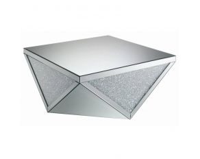 Square Coffee Table With Triangle Detailing in Silver And Clear Mirror