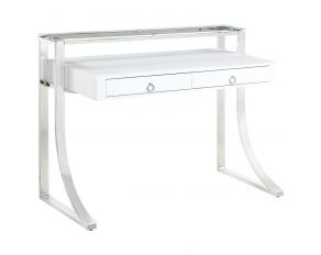 Gemma 2-Drawer Writing Desk in Glossy White And Chrome