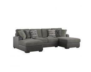 Berlin 3 Piece Sectional Loveseat and Chaise with 6 Pillows in Grey