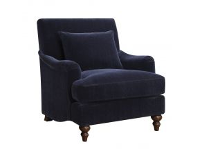 Upholstered Accent Chair With Turned Legs in Midnight Blue