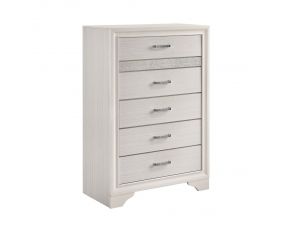 Miranda 5 Drawer Chest in White And Rhinestone