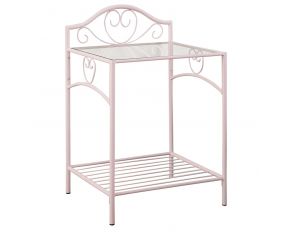 Massi 1-Shelf Nightstand With Glass Top in Powder Pink