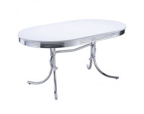 Retro Oval Dining Table Glossy in White And Chrome