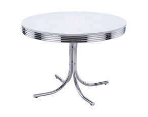 Retro Round Dining Table in Glossy White And Chrome