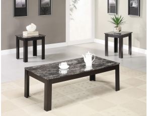 3-Piece Faux-Marble Top Occasional Table Set in Black