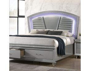 Maddie Eastern King Upholstered Storage Bed in Silver