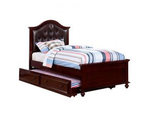 Olivia Twin Upholstered Bed with Trundle in Dark Walnut