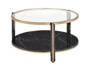 Thistle Coffee Table with Clear Glass Top in Black and Champagne Finish