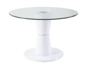 Kavi Round Coffee Table with Clear Glass Top in High Gloss White