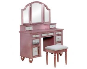 Furniture of America Tracy Vanity Set with Stool in Rose Gold