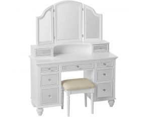 Furniture of America Tracy Vanity Set with Stool in White