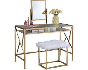 Furniture of America Lismore Vanity Set with Stool in Champagne