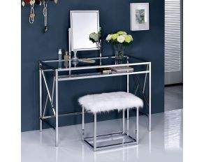 Furniture of America Lismore Vanity Set with Stool in Chrome