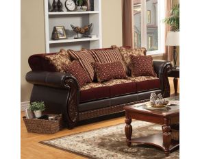 Furniture of America Franklin Sofa in Burgundy/Dark Cherry