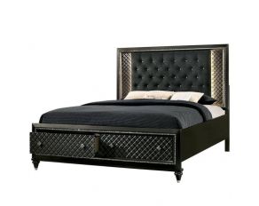 Demetria Storage Queen Bed with Padded Headboard in Metallic Gray