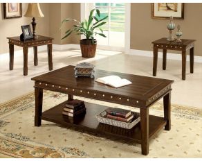 Furniture of America Fenwick 3 Pc. Set (Coffee Table + 2 End Tables) in Walnut Finish