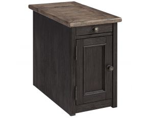 Tyler Creek Chairside End Table with USB Ports and Outlets in Grayish Brown and Black