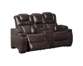 Ashley Furniture Warnerton Power Adjustable Headrest Loveseat with Console and Adjustable Headrest in Chocolate