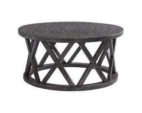 Ashley Furniture Sharzane Round Cocktail Table in Greyish Brown